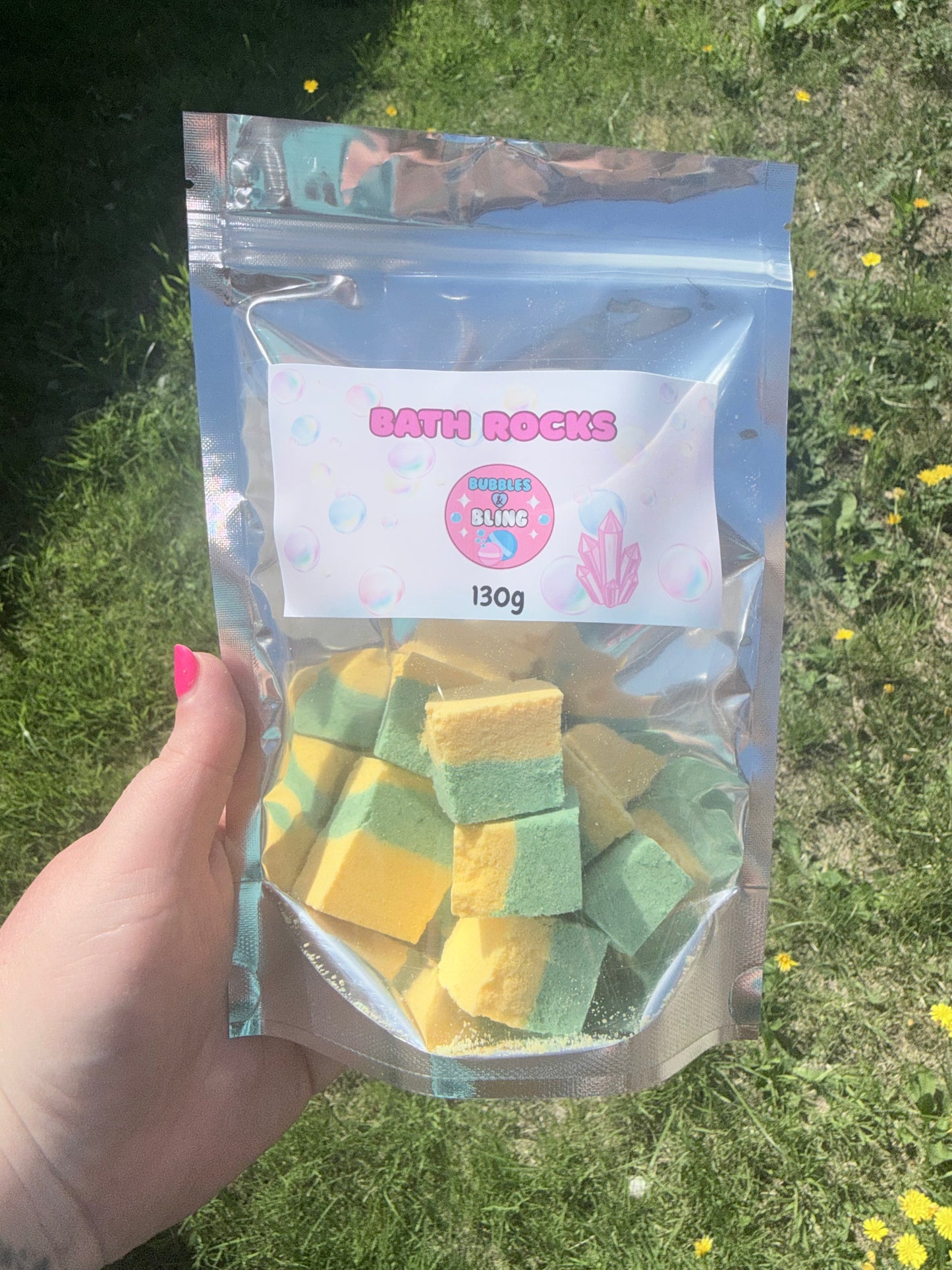 Green & Yellow Bath Rocks – Handmade Fizzy Bath Crumble